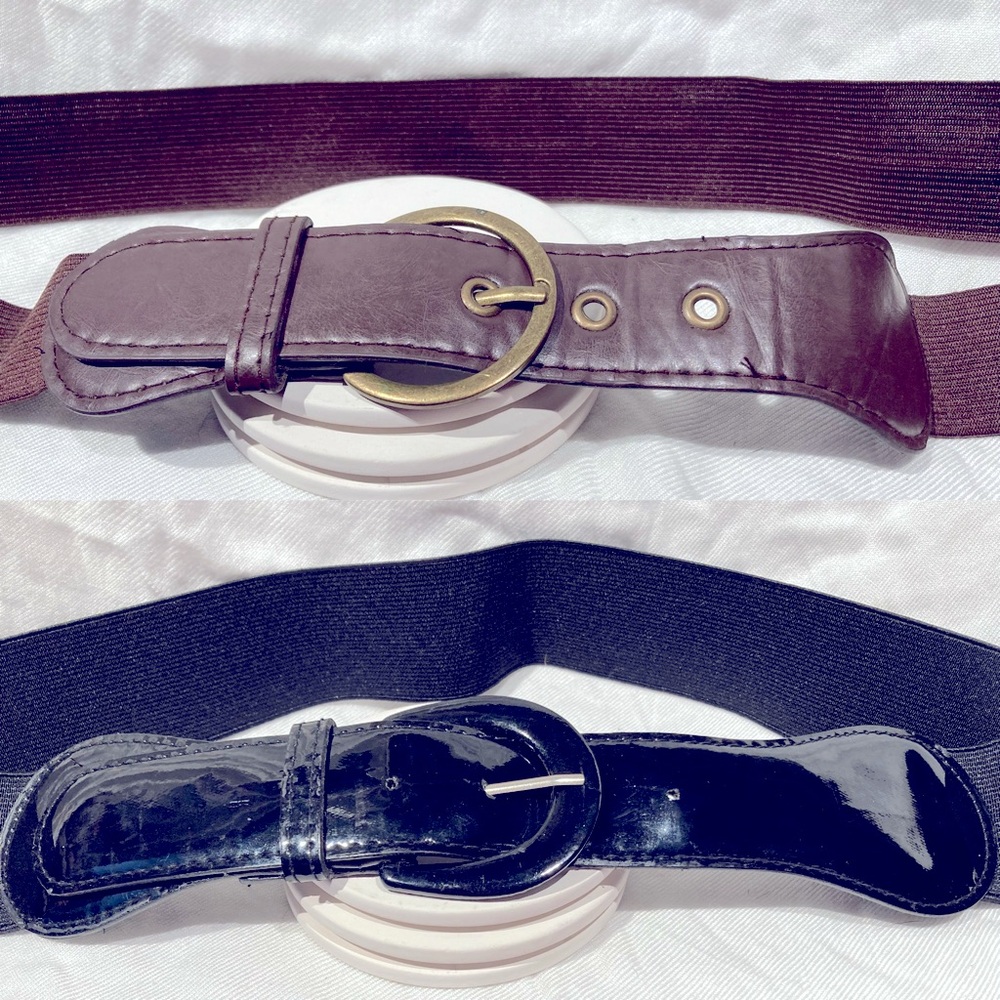 *3 for $20* Two Stretch Belts, Plus Size, front buckle, brown/gold, black/silver